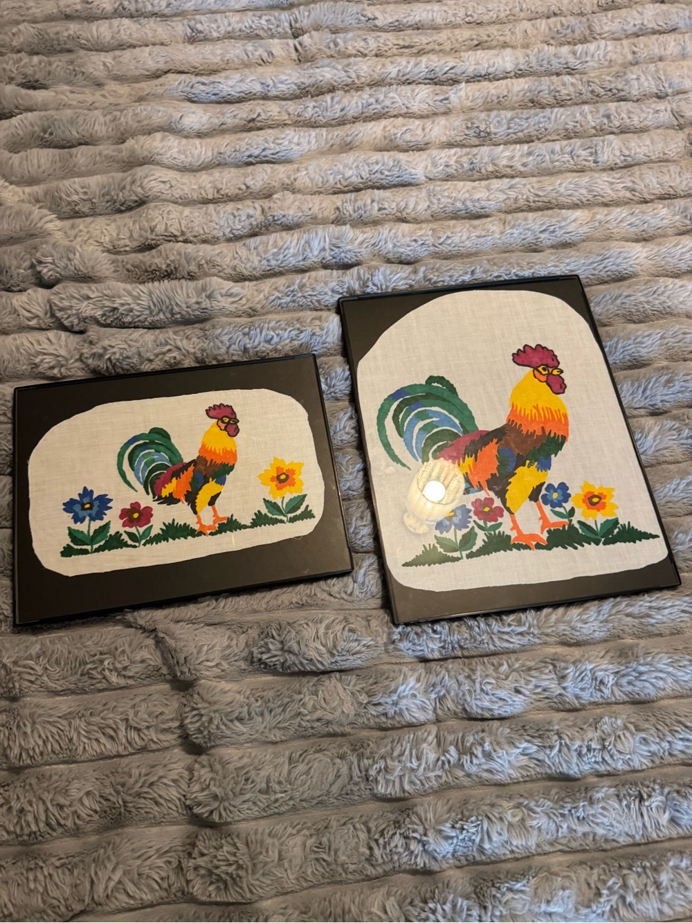 Colorful Rooster hand painted Wall Art - Pair framed.